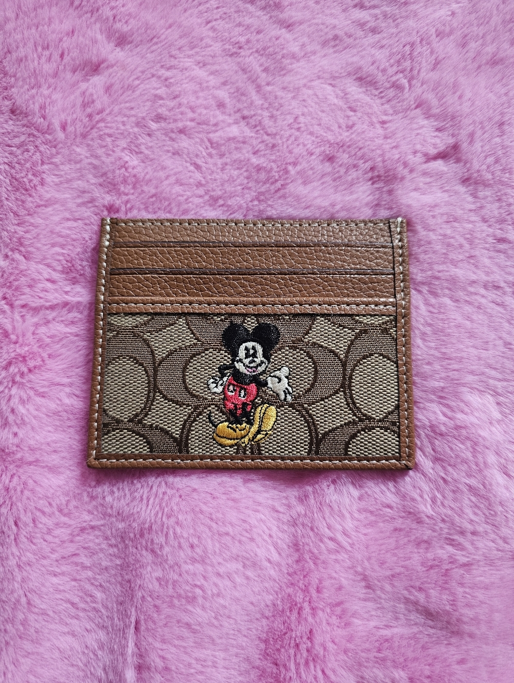 Coach Brown/Tan Signature Mickey Mouse Cardholder